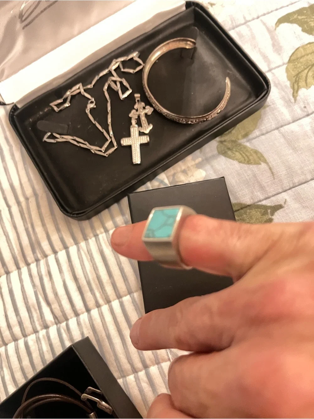 Men's Turquoise Stone Stainless Steel Signet Ring - Blue size 8